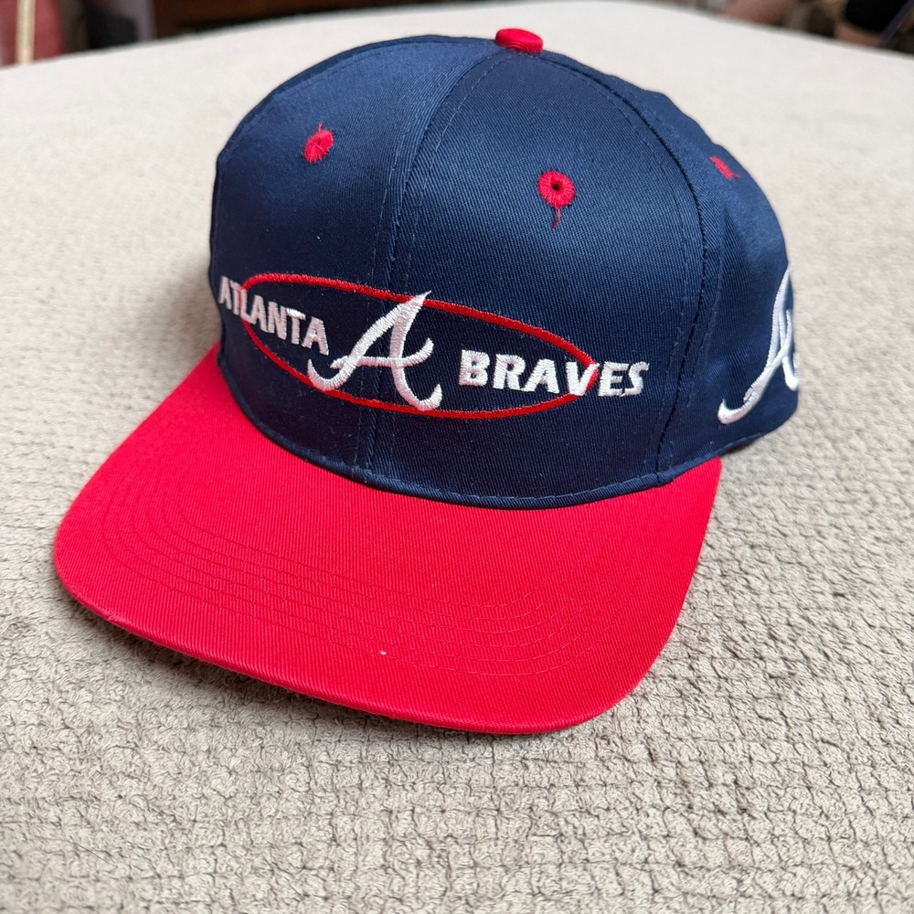Vintage 1990s Atlanta Braves Snapback Hat MLB Baseball Navy Red OSFM